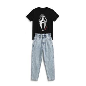 Zara Acid Wash Jeans Size 4 & Bioworld Scream Ghost Face Shirt S Outfit Bundle